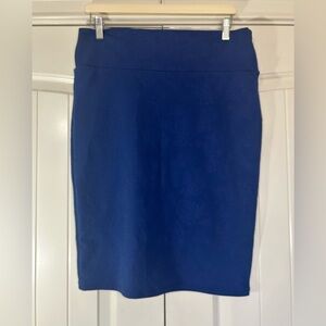 Lula Roe Royal Blue Floral Embossed Pull On Skirt. Size Large.